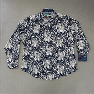 Robert Graham Shirt Men's 2XL XXL Long Sleeve Button Up Blue Abstract Geometric